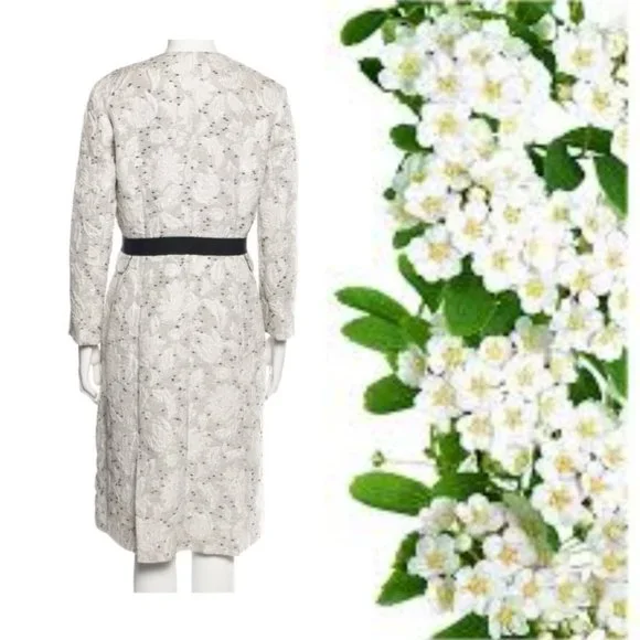 $3.700 OSCAR DE LA RENTA GORGEOUS SILK MIX FLORAL IVORY BLACK COAT US 6